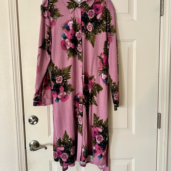 LuLaRoe Ellie Mauve Floral Pink Long Sleeve Belted Midi Dress with Pockets XL - Picture 2 of 5